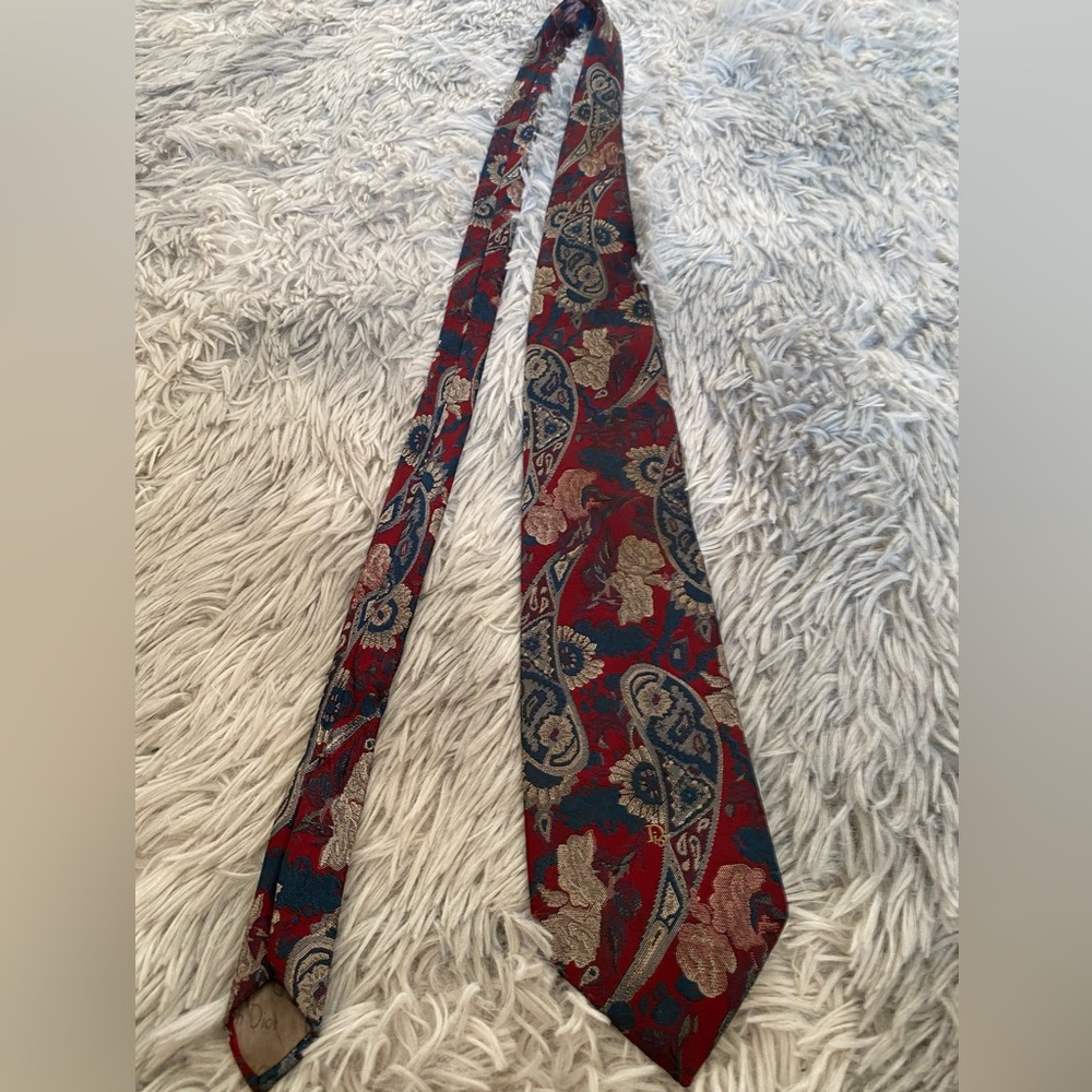 Christian Dior Monsieur Men's Red Blue Paisley Tie Necktie 58.5" x‎ 3.5"